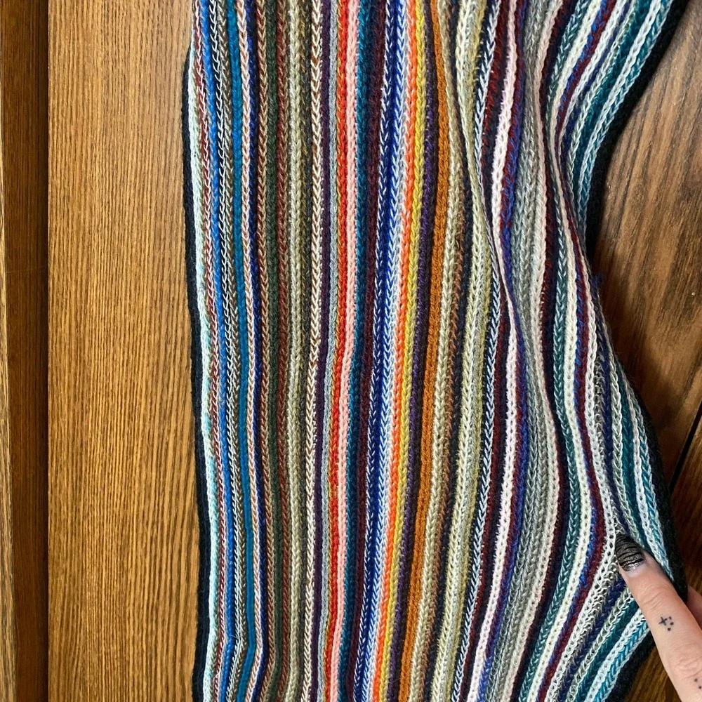 Striped Knit Scarf Unisex OS Multicolor Fringe Boho Eclectic Accessory